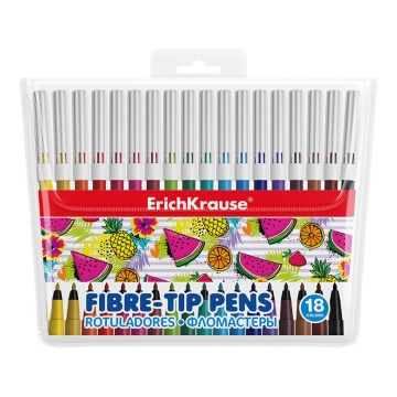 Фломастеры Erichkrause Смываемые 18 цветов (в футляре с европодвесом 18 шт)