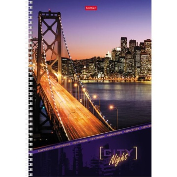 Тетрадь А4 96л кл. гребень Hatber "Ночной город", многоуровневая перфорация, выб.лак