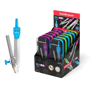 Циркуль металл. EK "School" в пласт. футляре, ассорти