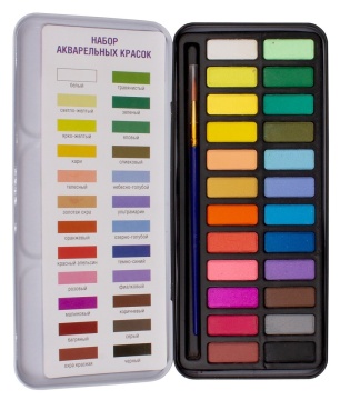 Краски акварельные QREDO 24 цвета, с кистью, в металлической коробке*100