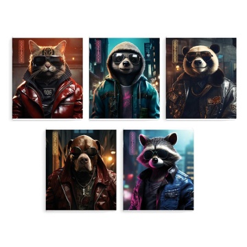 Тетрадь, 48 л, клетка, арт. 66718. 5 КРУТЫЕ ЗВЕРИ .А5+, мягкий переплёт (2 скобы), обложка - конгрев + выборочный ТВИН УФ-лак, мелованный картон 190 г.м², Упаковка Ассорти.