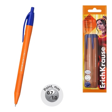Набор из 3 ручек шариковых автоматических ErichKrause U-208 Matic Orange 0.7, Ultra Glide Technology