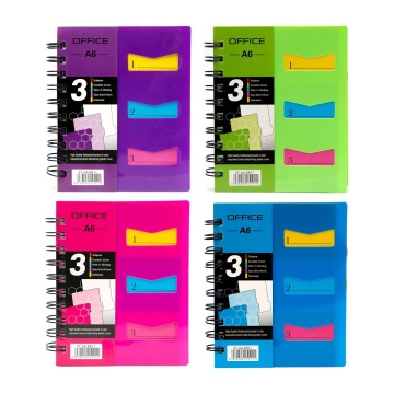 Записная книжка А6, Alingar, гребень, пластиковая обложка, с разделителями, ассорти, клетка, 120 л.