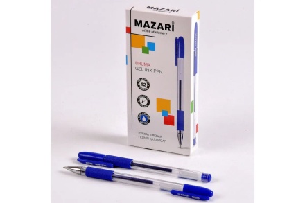 Ручка гелевая Mazari Bruma синяя, 0,5мм, прозр.корпус, грип*