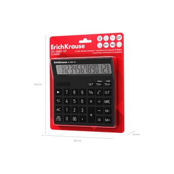 Калькулятор настольный 12-разрядов ErichKrause DC-2860-12T Classic, черный (в блистере по 1 шт.)