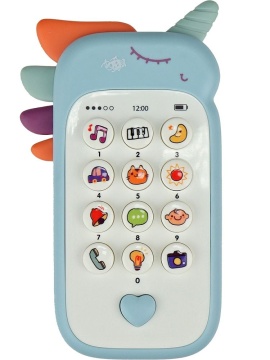 Музыкальный телефон 14см "Единорог" с прорезыв., русс.озвуч. и кор.,бат. 2*ААА не в компл, голубой