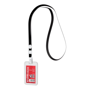 Бейдж вертикальный  в комплекте с лентой ErichKrause книжка, размер вставки 54х85 мм, прозрачный, цв