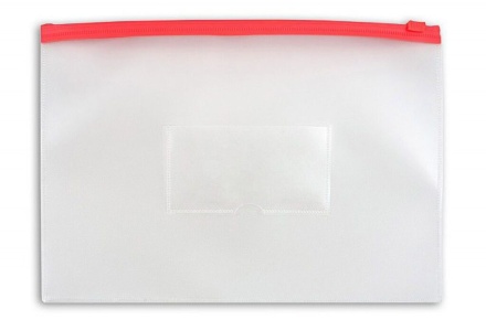 Конверт на молнии А4 0,15мм, карман д/визитки, красная молния
