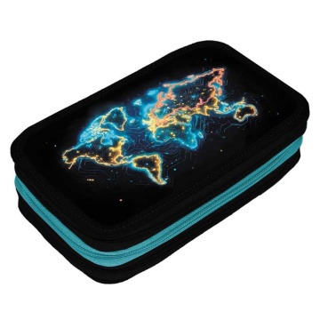 Пенал 2 отд. (205*125*40) молния, лам.картон "Карта мира" с эффектом МЕТАЛЛ