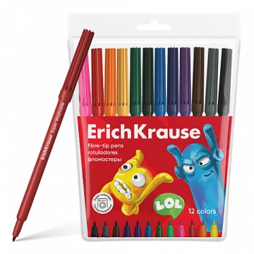 Фломастеры 12цв "Erich Krause. Jolly Friends Super Washable", вент.колпачок, блистер