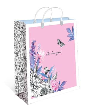 Пакет 26*24*10см "Цветы" с пласт. ручками, мягкий пластик