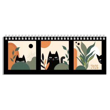 Планинг дат. 2026г 290*100мм 64л., картон, гребень "Коты и листья"