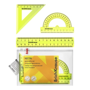 Набор геометрический малый пластиковый ErichKrause Neon, (линейка, угольник, транспортир), zip-пакет