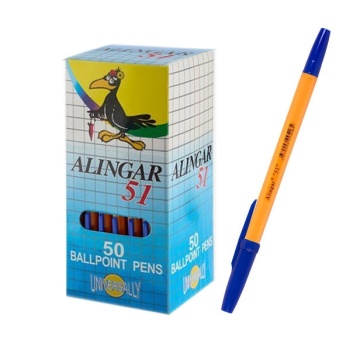 Ручка шариковая Alingar, "51", 1,0 мм, синяя, пулевид. никонечник, шестигранный, оранжевый, пластиковый корпус, 50 шт