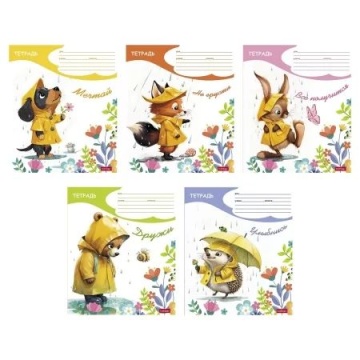 Тетрадь А5 12л кл. Hatber "Под дождиком" 5 диз.в блоке, белизна 100%