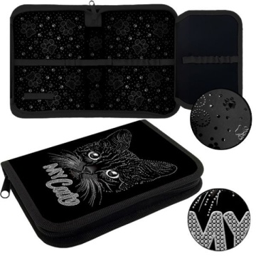 Пенал 1 отд. с 1-ой откид.пл. (190*130*27) молния, лам.картон "Мой кот" 3Dлак, 3D фольга