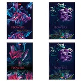 Тетрадь А4 96л кл. гребень Hatber "Beautiful flowers" перфорация, 4 диз. в блоке