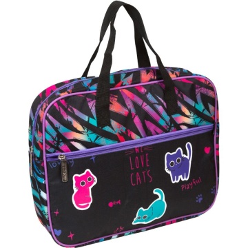 Папка А4 (360*280*80) с ручками, молния, ткань " Funny Cats", внешний карман на молнии