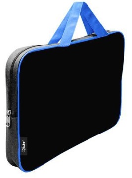 Папка А4 (350*265*40) с ручками, молния, ткань "Чёрный-ярко-голубой"