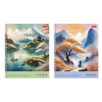 Тетрадь А5 96л ЛИН. гребень Hatber "Удивительная Азия" софт-тач., 2диз.в блоке, бел.100%