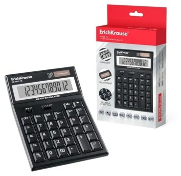 Калькулятор настольный 12-разрядов ErichKrause PC-key KC-500-12 Classic, черный (в коробке по 1 шт.)