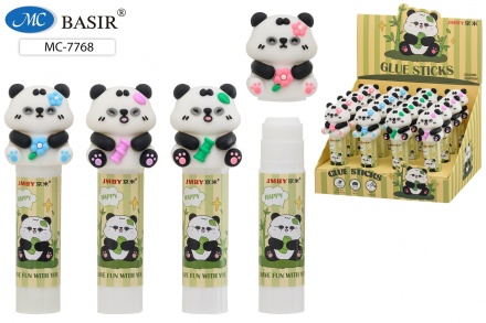 Клей-карандаш: детский "ПАНДА"; цветной пластиковый корпус с выдвигающимся стержнем, прорезиненный колпачок в виде фигурки-панда, 9гр.