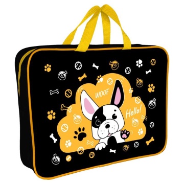 Папка А4 (360*270*80) с ручками, молния, ткань "Веселый бульдог"