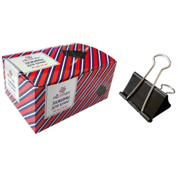 Зажим д\бум. мет. черн. Attomex 75мм., 6шт/уп.