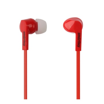 Наушники внутриканальные Smartbuy Prime, красные, динам.10мм, плоск.каб., 3 пары силик.вставок