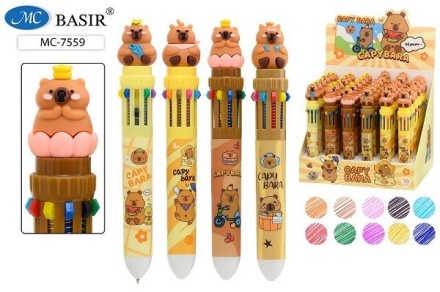 Ручка шар. многоцв.10-ти цветная, "Капибара"