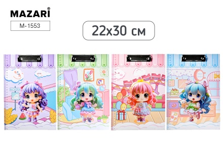 Планшет с верхним прижимом ДЕВОЧКИ, 22х30 см, с линейкой