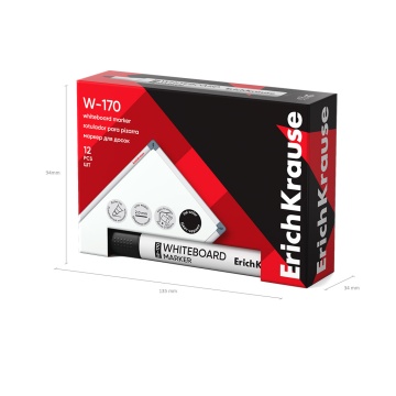 Маркер для досок ErichKrause W-170, цвет чернил черный (в коробке по 12 шт.)