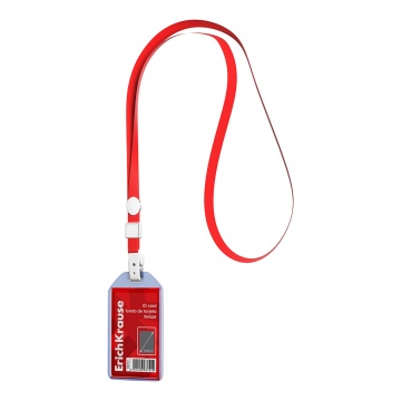 Бейдж вертикальный в комплекте с лентой ErichKrause размер вставки 54х85 мм, прозрачный, цвет ленты