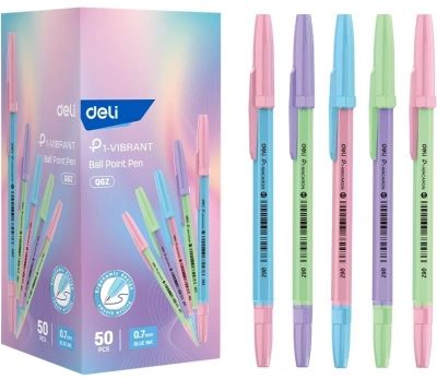 Ручка шар. Deli синяя, 0,7мм, корпус ассорти