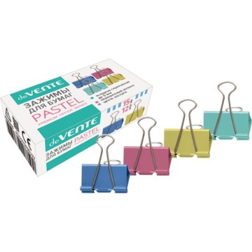 Зажим д\бум. мет. цветные deVENTE Pastel 15мм., 12шт/уп.