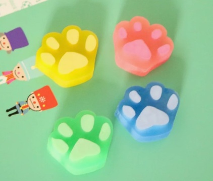 Ластик фигурный. ЛАПКИ ассорти. 3,5*4*0,7 см. 6 цветов