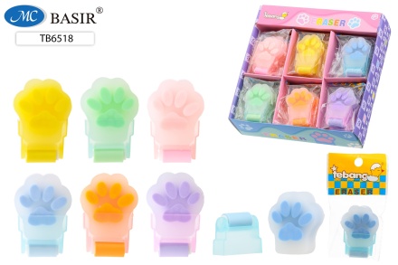 Ластик "Лапки". Цветной, мягкий, фигурный ассорти. Пластик.держатель. 5,5*3,5 см