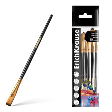 Кисти ErichKrause Art Spirit для рисования и декорирования, синтетика, черные, 10 штук (в полибеге