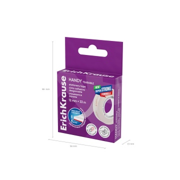 Клейкая лента ErichKrause Handy tearable, повышенной прозрачности, легко оторвать руками, 12ммх33м (
