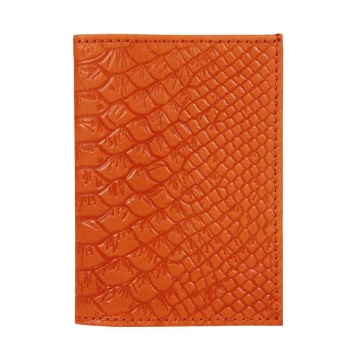Визитница кожа на  18 визиток, рыжая, тиснение "Питон"