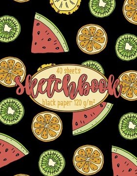 Скетчбук А6  40л., гребень, 120гр/м2 "Коктейль" черная бумага, софт-тач, выб.УФ-лак
