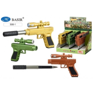 Ручка шариковая с фонариком "ПИСТОЛЕТ", синяя, 0,38мм, ассорти