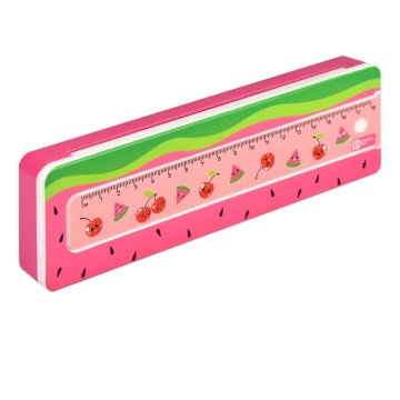 Пенал пластиковый (210*64*25) "Арбуз и вишня" линейка, замок-защелка