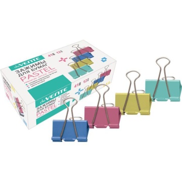 Зажим д\бум. мет. цветные deVENTE Pastel 41мм., 12шт/уп.