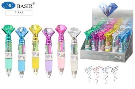 Ручка автоматич. МИНИ:4-х цветная. "КРИСТАЛЛ" 11,1 см. с цв. резиновым держателем; 0,5 mm.