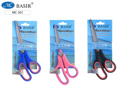 Ножницы. 21,5 см, лезвие 11 см. Пластиковые ручки, резиновые вставки