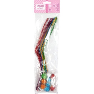 Набор для творчества "Помпоны 10шт. + Проволка Шенил 10шт" с блестками, ассорти