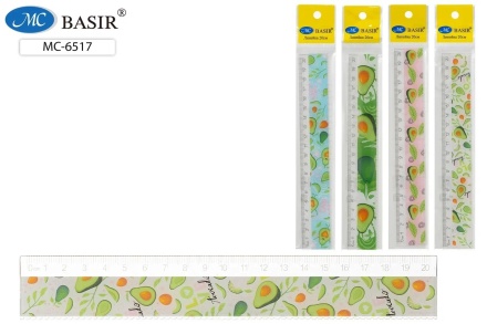 Линейка пластиковая. 20 см. С рисунком АВОКАДО. Ассорти