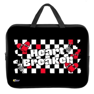 Папка А4 (350*265*45) с ручками, молния, ткань "Скейты чёрно-белый"