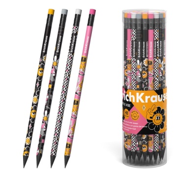 Карандаш Positive Vibe НВ пластиковый с ластиком, круглый, тубус